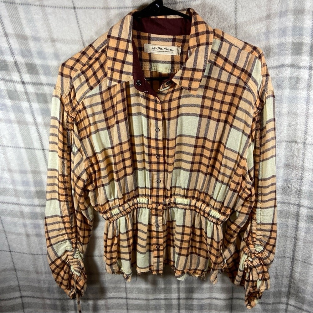 Free people women wool top XS plaid cropped distressed boho hippie cottagecore